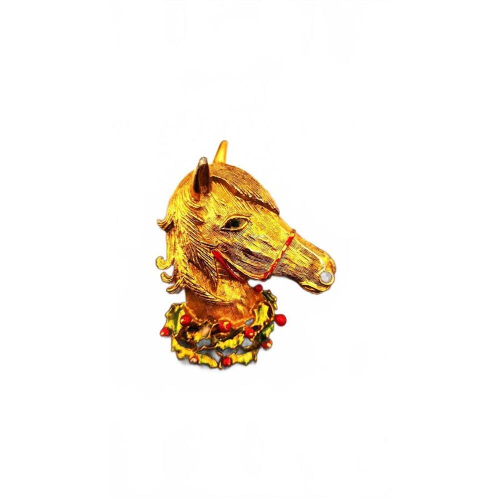 Vintage Christmas Gerry Gold-Tone Horse Head Brooch,  2 other Christmas Themed